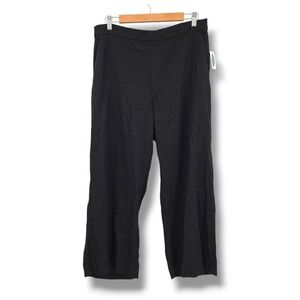 Old Navy Black Linen‎ Blend Wide Leg Crop Pants Women Size 12 Elastic Waist NWT